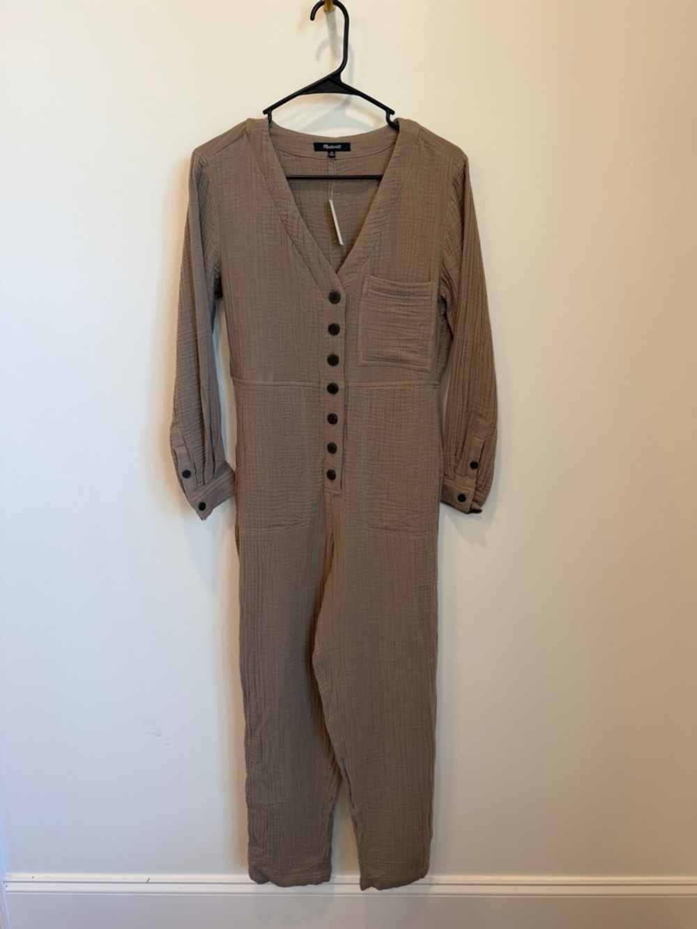 Madewell‎ XS Relaxed Cotton Gauze Jumpsuit Neutral Taupe Quiet Luxury Pocket NWT